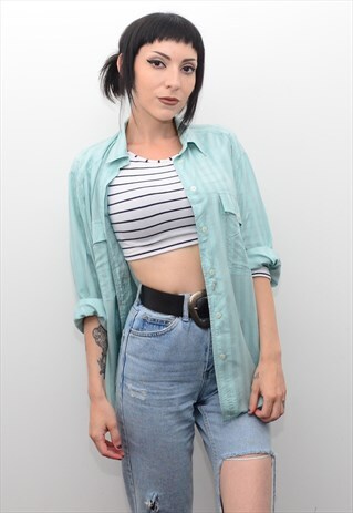 VINTAGE 90'S GENUINE SILK MINT STRIPED OVERSIZED SHIRT