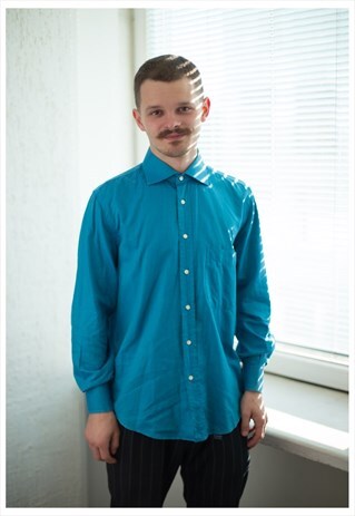 VINTAGE 90'S BLUE LONG SLEEVED COTTON SHIRT