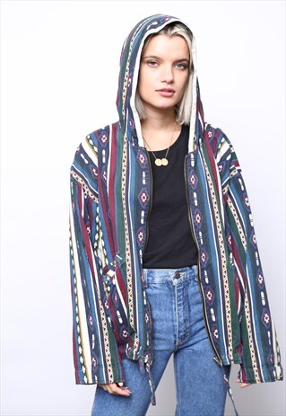 VINTAGE 90S AZTEC PRINT HOODED JACKET