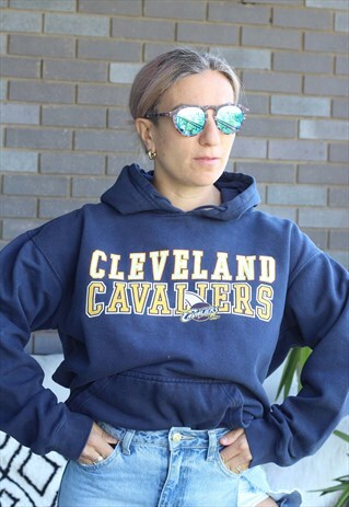 VINTAGE Y2K CLEVELAND CAVALIERS NBA NAVY HOODED SWEATSHIRT