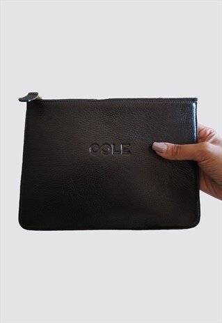 'FRAN' GENUINE LEATHER MAKE-UP BAG - BLACK