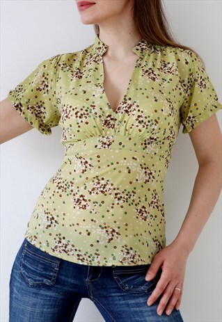 Y2K PUFF SLEEVES TIE UP DITSY FLORAL BLOUSE VINTAGE 00S TOP