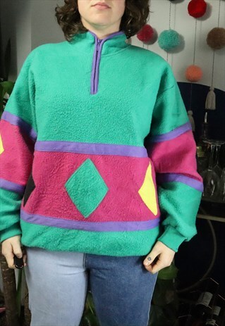 VINTAGE RETRO COLOURFUL SKIING TEDDY BEAR FLEECE COAT JACKET