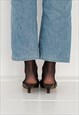 VINTAGE Y2K KITTEN HEEL LEATHER MULES IN CHOCOLATE BROWN