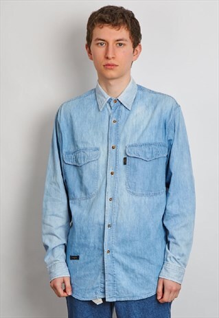 VINTAGE 90'S VALENTINO MID-WASH BLUE DENIM SHIRT