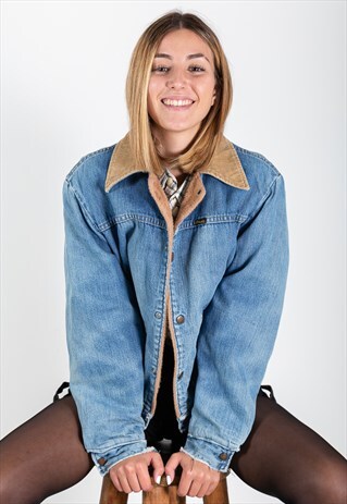 VINTAGE 80S WRANGLER TRUCKER SHEEPSKIN DENIM JACKET /9129