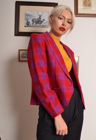 VINTAGE 80S PENDLETON CROPPED BLAZER JACKET IN PINK CHECK