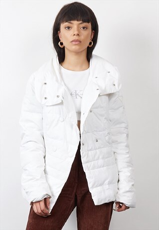 VINTAGE 90'S GUESS WHITE DOUBLE BUTTON PUFFER JACKET