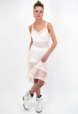 Vintage 90s Midi Slip Dress in Baby Pink Floaty Lace