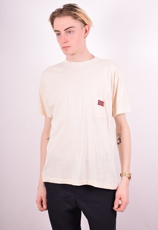 NAPAPIJRI MENS VINTAGE T-SHIRT TOP SMALL WHITE 90S