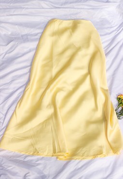 Pastel Yellow Satin Floaty Midi Skirt