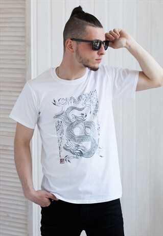 JAPANESE DRAGON T SHIRT WITH JAPAN KANJI CALLIGRAPHY