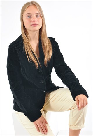 VINTAGE 90'S VELVET BLAZER JACKET IN BLACK