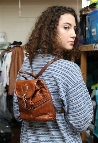 TAN LEATHER MINI BACKPACK