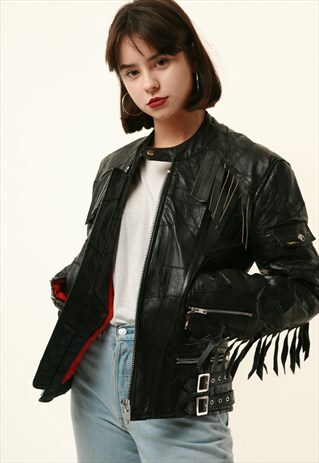 90S VINTAGE LEATHER MOTO BIKER BOMBER JACKET 1223