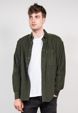 90'S VINTAGE DARK GREEN CORD SHIRT
