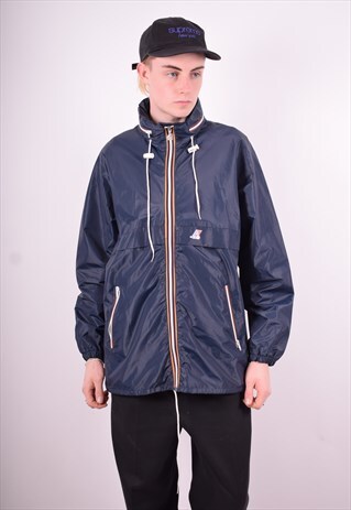 K-WAY MENS VINTAGE RAIN JACKET MEDIUM BLUE 90'S