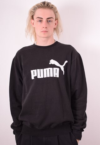 PUMA MENS VINTAGE SWEATSHIRT JUMPER SMALL BLACK 90S