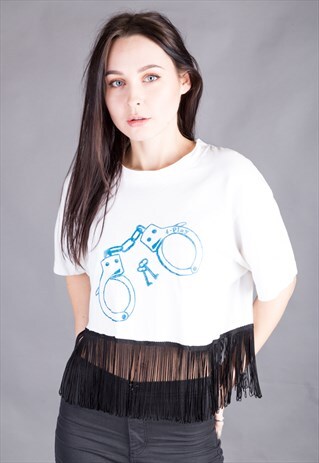 REWORKED VINTAGE CROP TEE WITH TASSEL PEPLUM