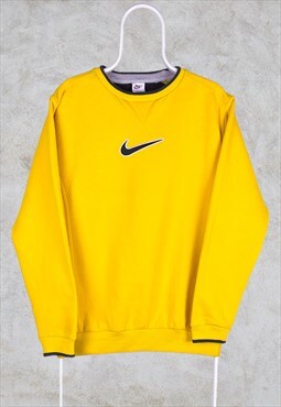Vintage Yellow Nike Sweatshirt Centre Swoosh Embroidered L