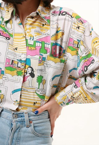 80S VINTAGE ANIMATION PRINT OVERSIZED SHIRT 996
