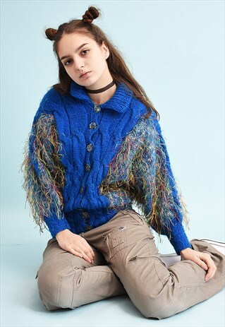 80'S RETRO CHUNKY JAZZY FLUFFY HANDKNIT CARDIGAN
