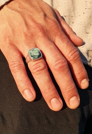 RAY SIGNET EMERALD & STERLING SILVER RING