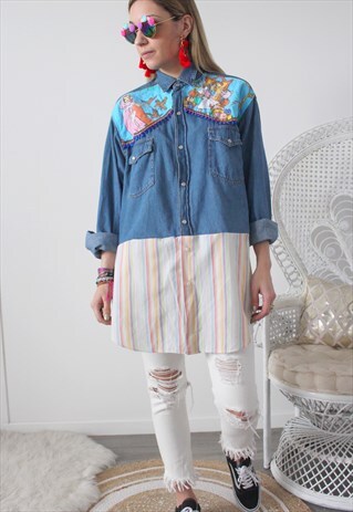 VINTAGE JEANS SHIRT PRINT BEAUTY AND THE BEAST