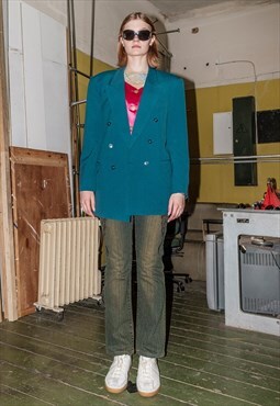 90's Vintage oversized classy blazer in dark teal
