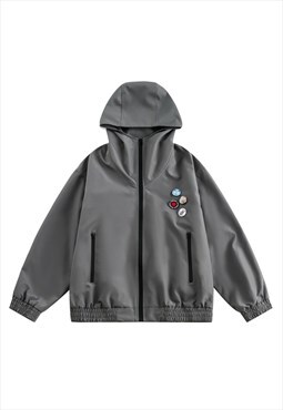 Raised neck windbreaker grunge rain jacket rave coat grey