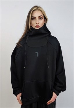 Gothic jumper raised neck punk pullover utility poncho