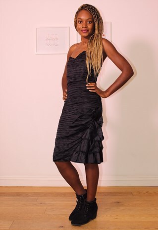 80S STRAPLESS SATIN BLACK DRESS