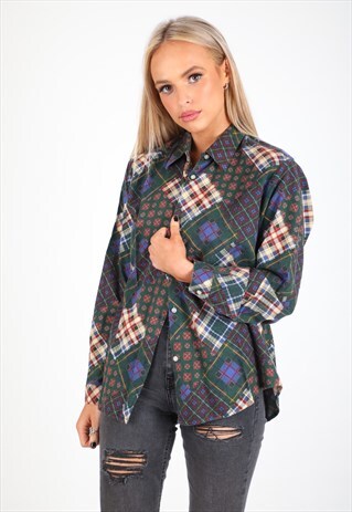 VINTAGE UNBRANDED LONG SLEEVE PATTERN SHIRT S197