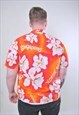 VINTAGE BRIGHT ORANGE MEN HAWAII FLOWERS SHIRT 