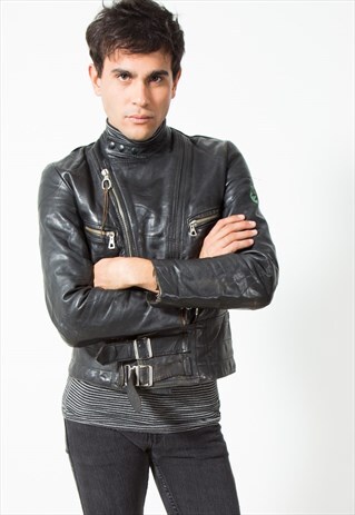 VINTAGE 80S BIKER LEATHER JACKET / S0052