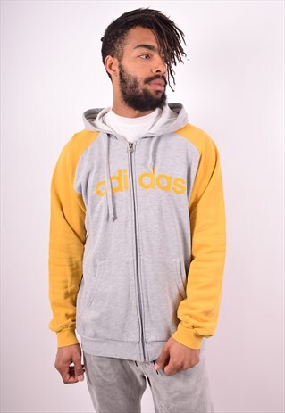 ADIDAS MENS VINTAGE HOODIE JACKET LARGE GREY 90S