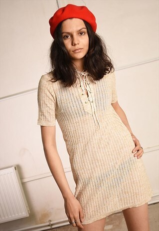 70'S RETRO BOHO FESTIVAL PARIS CHIC KNIT MINI DRESS