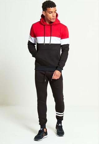 MENS RED TRACKSUIT WITH CONTRASTING PANEL DETAILING