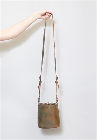 VINTAGE 1970'S MOTTLED GREEN LEATHER SHOULDER BAG