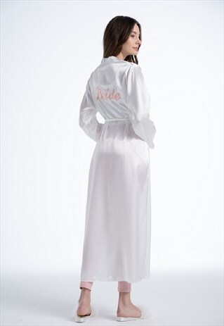 BRIDE WHITE SATIN MAXI ROBE