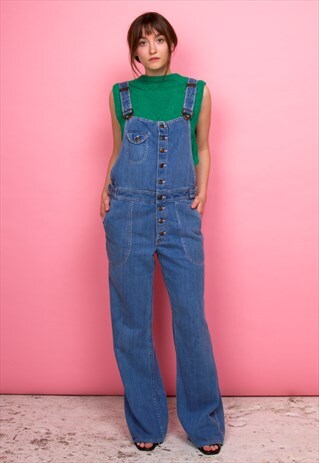 VINTAGE 1970'S FLARED DENIM DUNGAREES