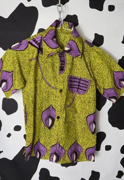 Vintage 90s Colourful Yellow African Print Festival Blouse
