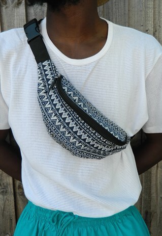BLUE WOVEN MULTI BUM BAG