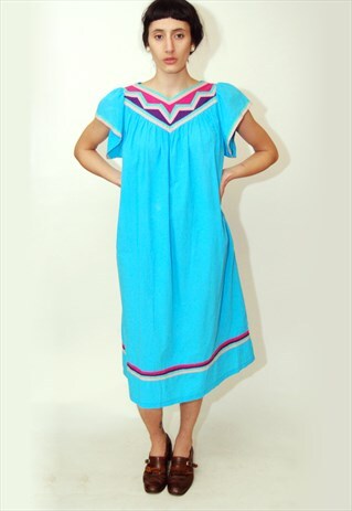 VINTAGE INDIAN DRESS CAFTAN 70S ETHNIC FLOWY SLOUCHY BOHO