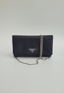 Vintage Prada Tessuto Black Wallet on chain / Shoulder 