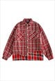 WOOLEN CHECK SHIRT LONG SLEEVE CHECK BLOUSE PLAID TOP IN RED