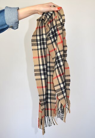 VINTAGE 90S CAMEL BEIGE RED BLACK & WHITE NOVA CHECK SCARF