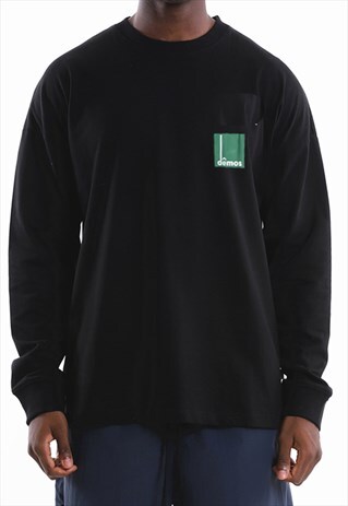BLACK LOGO HEAVY COTTON LONG SLEEVE T SHIRT TEE UNISEX Y2K