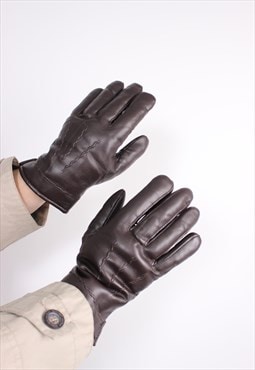 90s vintage brown gloves, classic style faux leather gloves