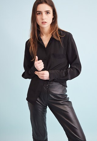 80'S RETRO GRUNGE EMBROIDERY OVERSIZED MOMS SHIRT TOP